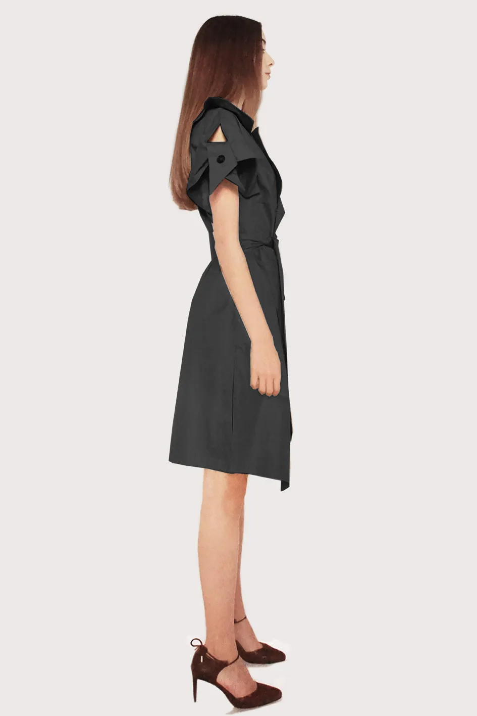 Origami Cotton Tailored Dress / Black