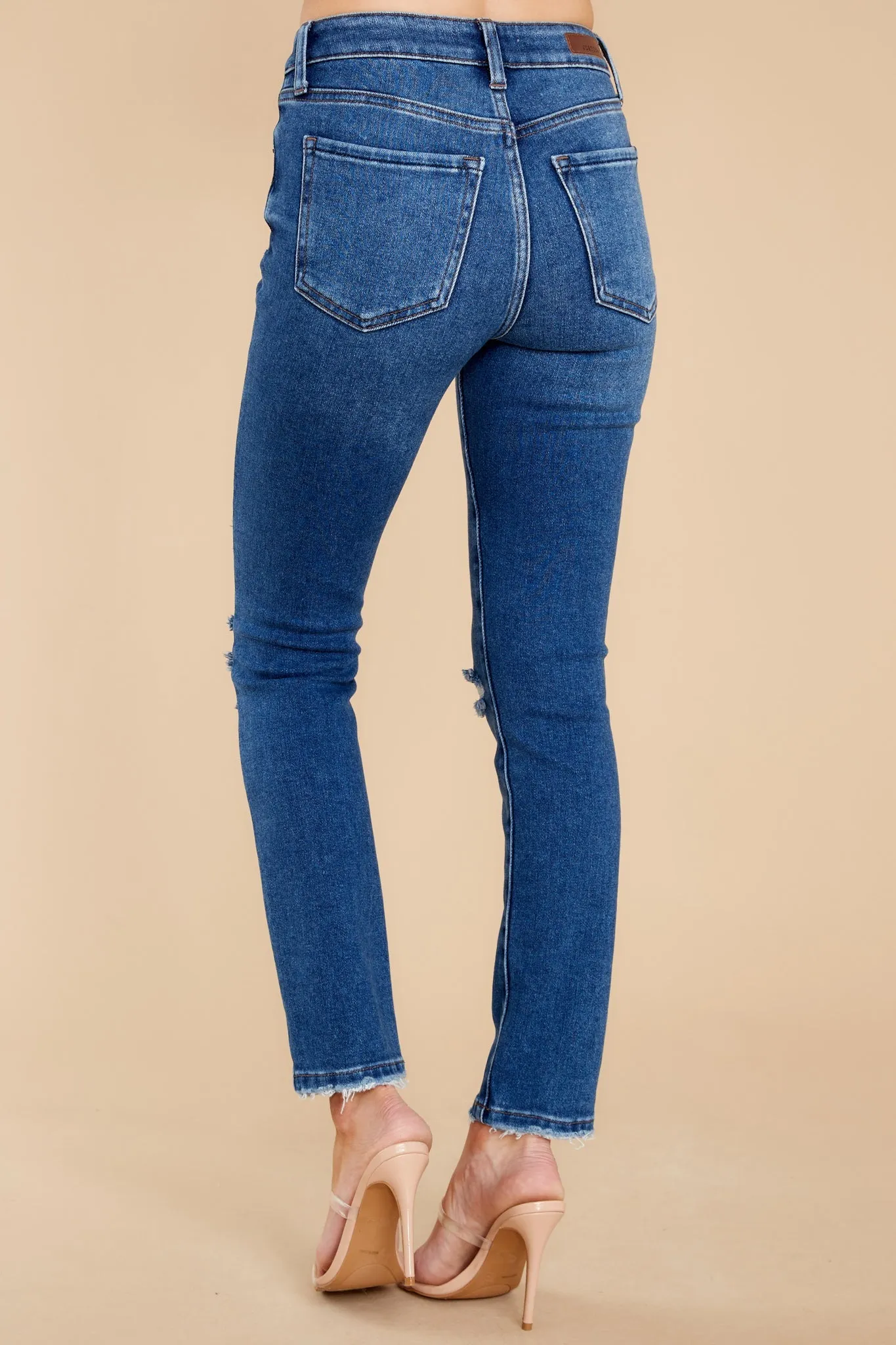 Own It Like Me Dark Wash Distressed Slim Jeans