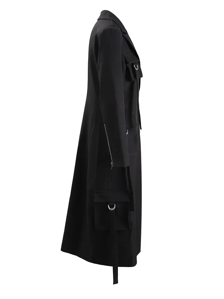 Pre Order:  Multi Pockets Lapel Covered Button Trench Coat