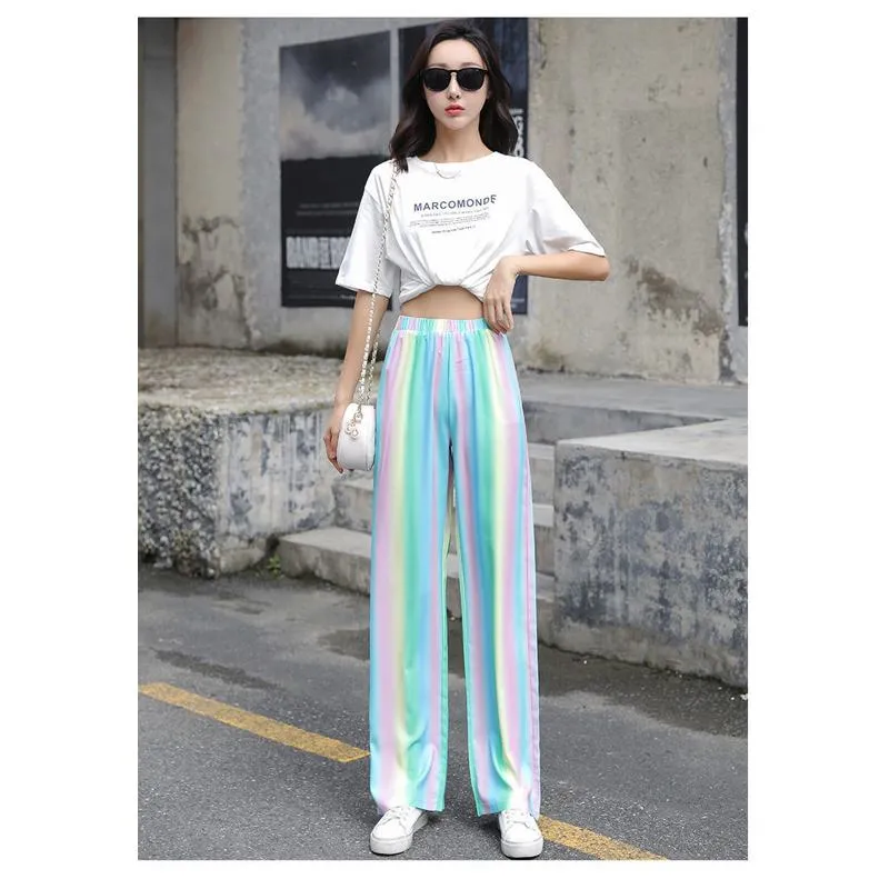 Rainbow High-Waisted Versatile Straight Loose Fit Slimming Pants