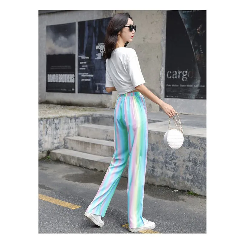 Rainbow High-Waisted Versatile Straight Loose Fit Slimming Pants