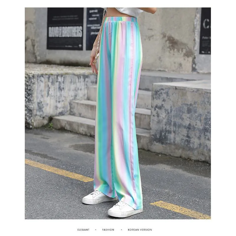 Rainbow High-Waisted Versatile Straight Loose Fit Slimming Pants