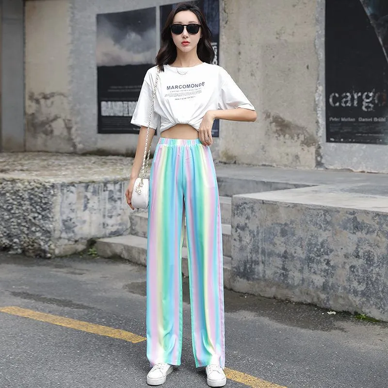 Rainbow High-Waisted Versatile Straight Loose Fit Slimming Pants