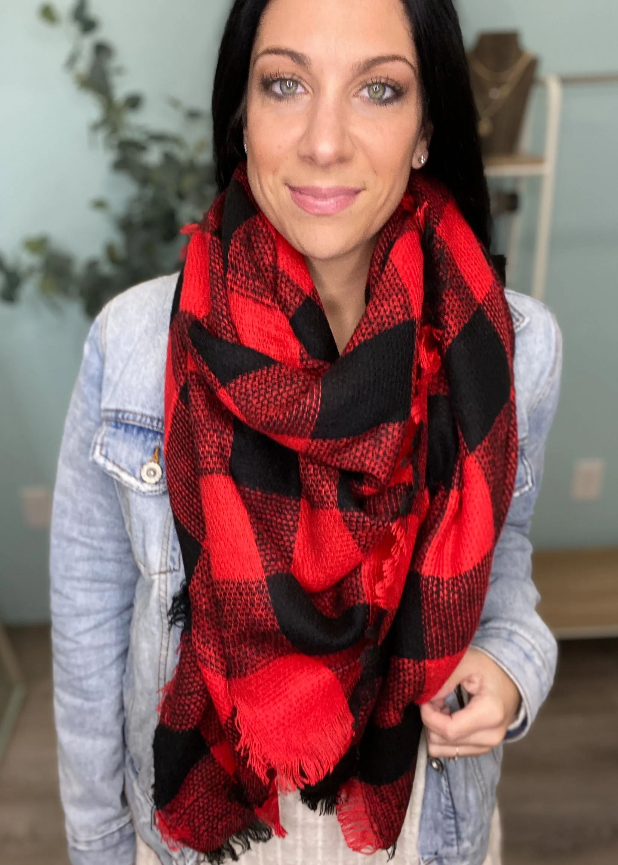 Red/Black Buffalo Plaid Blanket Scarf