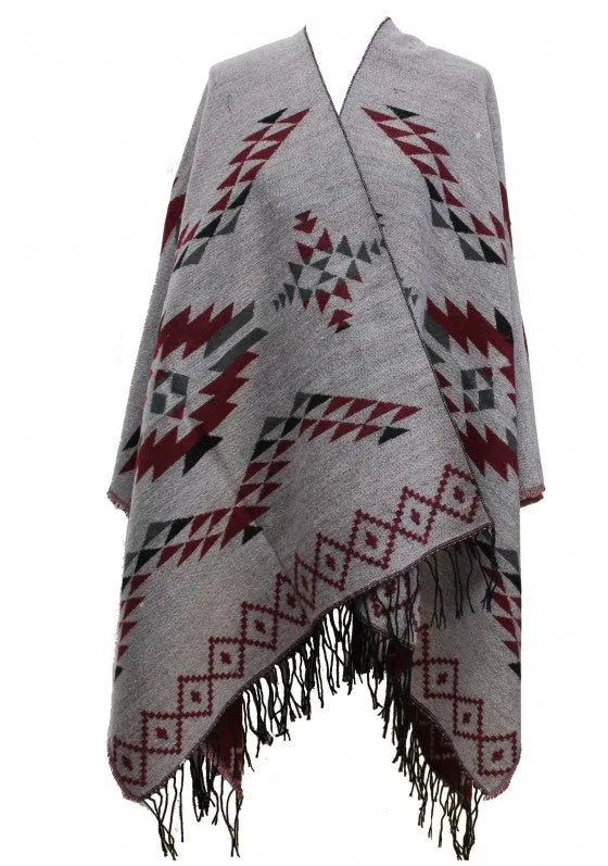 Reversible Aztec Print Winter Poncho/ Shawl