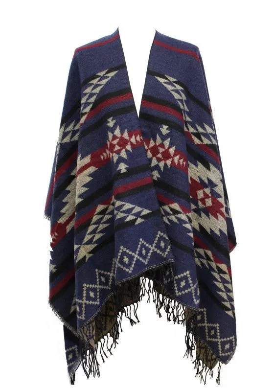 Reversible Aztec Print Winter Poncho/ Shawl