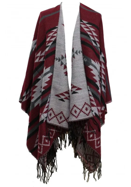 Reversible Aztec Print Winter Poncho/ Shawl