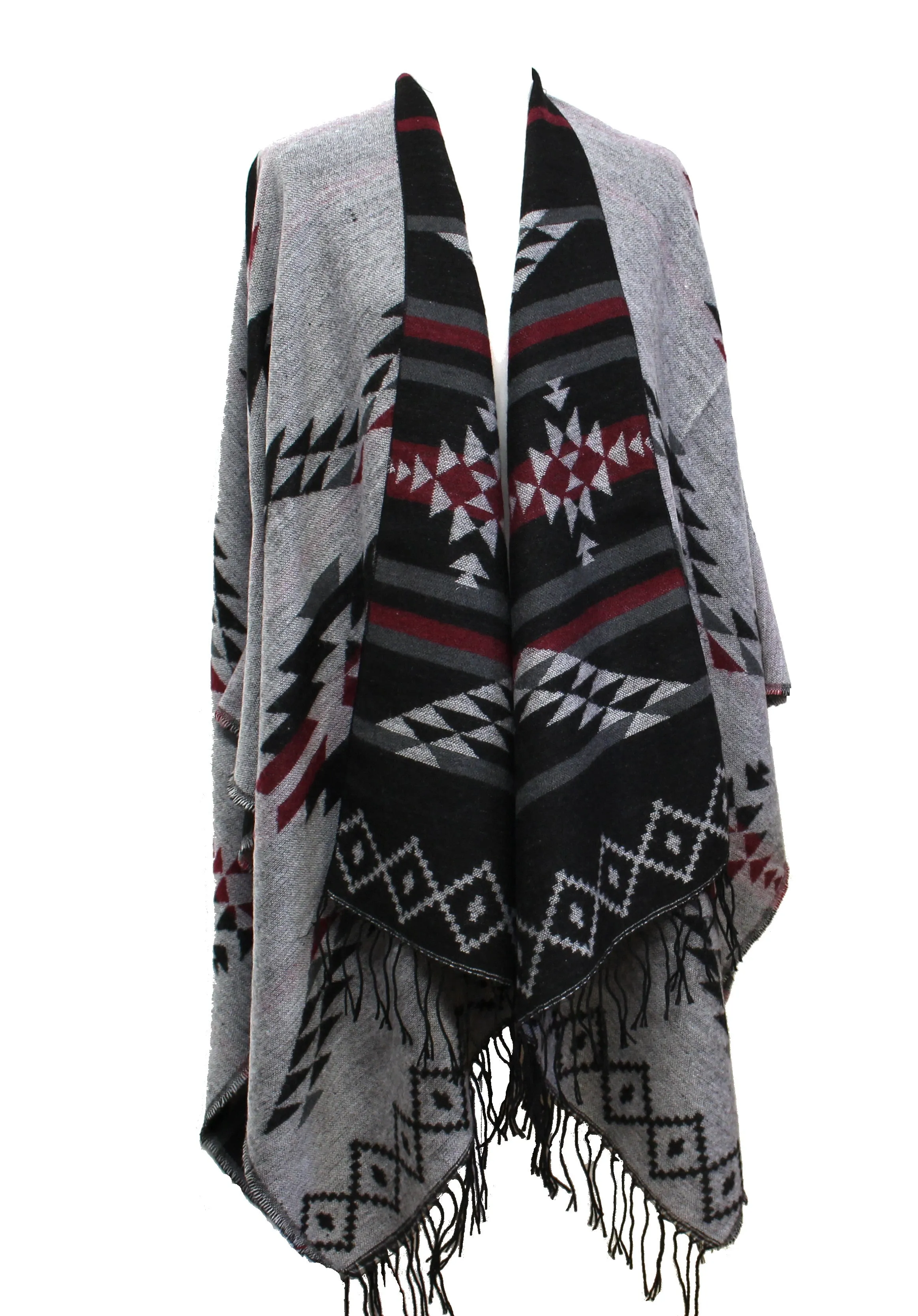 Reversible Aztec Print Winter Poncho/ Shawl