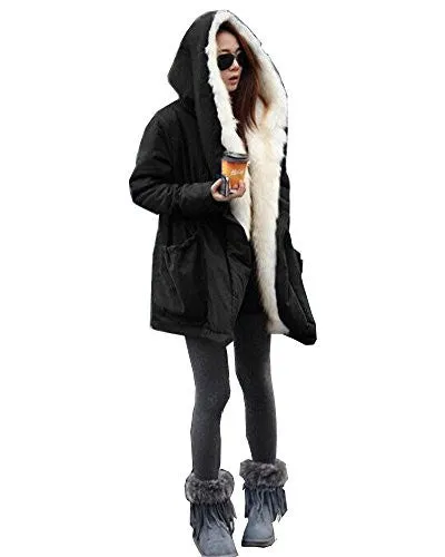 Roiii Women Military Winter Casual Outdoor Coat Hoodie Jacket Long Trench Parkas (XXX-Large / 16, Black)