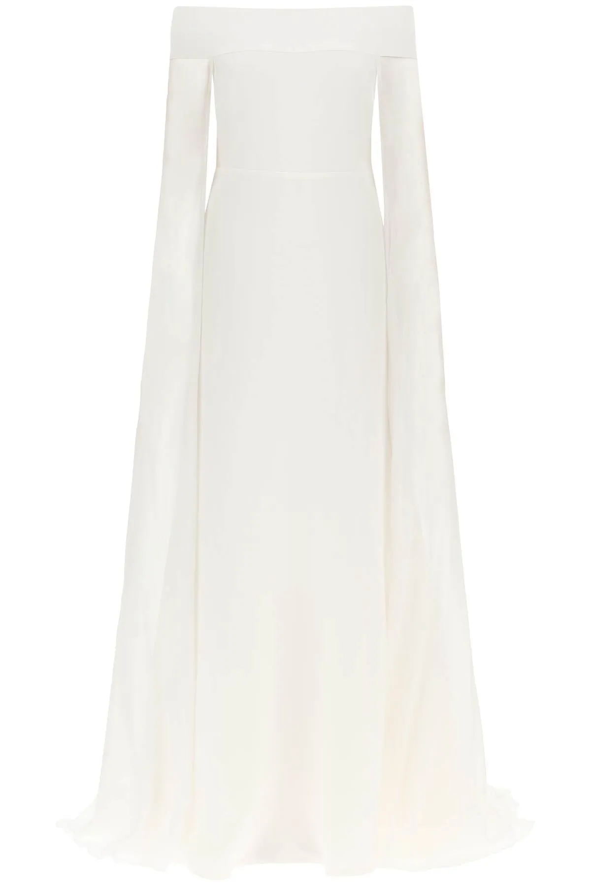 Roland mouret off-the-shoulder cady gown with chiffon cape