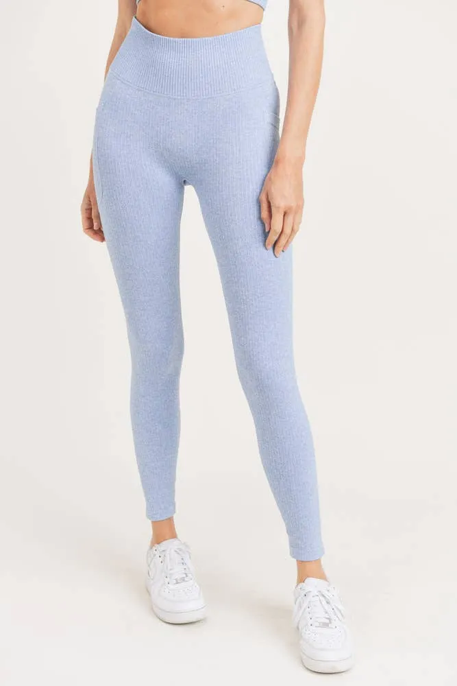 Seamless Hybrid Pocket Ribbed Highwaist Leggings Mud  or Light Blue