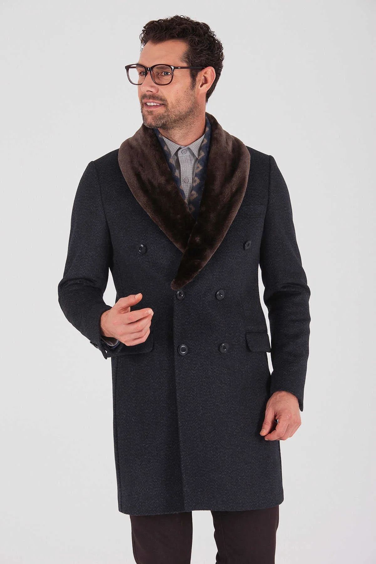 Slim Fit Cachet Navy Wool Blend Overcoat