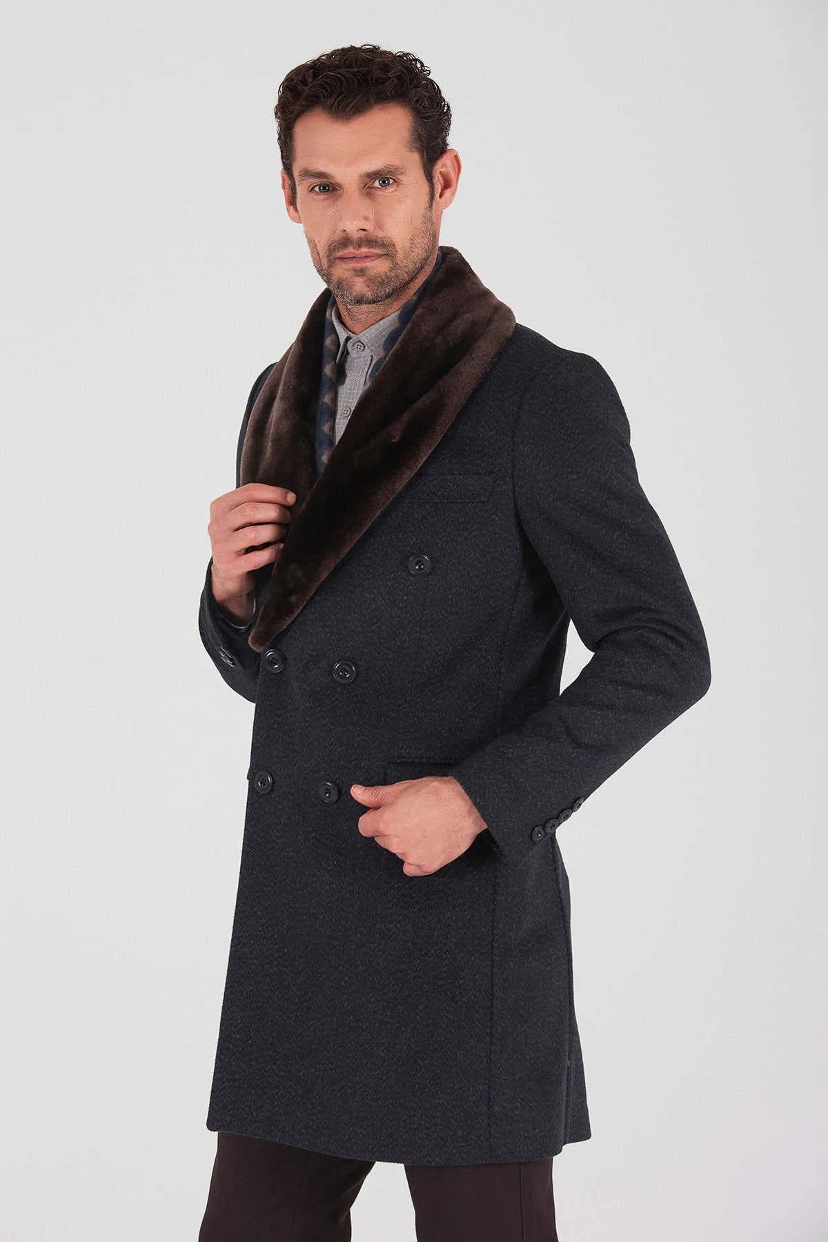 Slim Fit Cachet Navy Wool Blend Overcoat