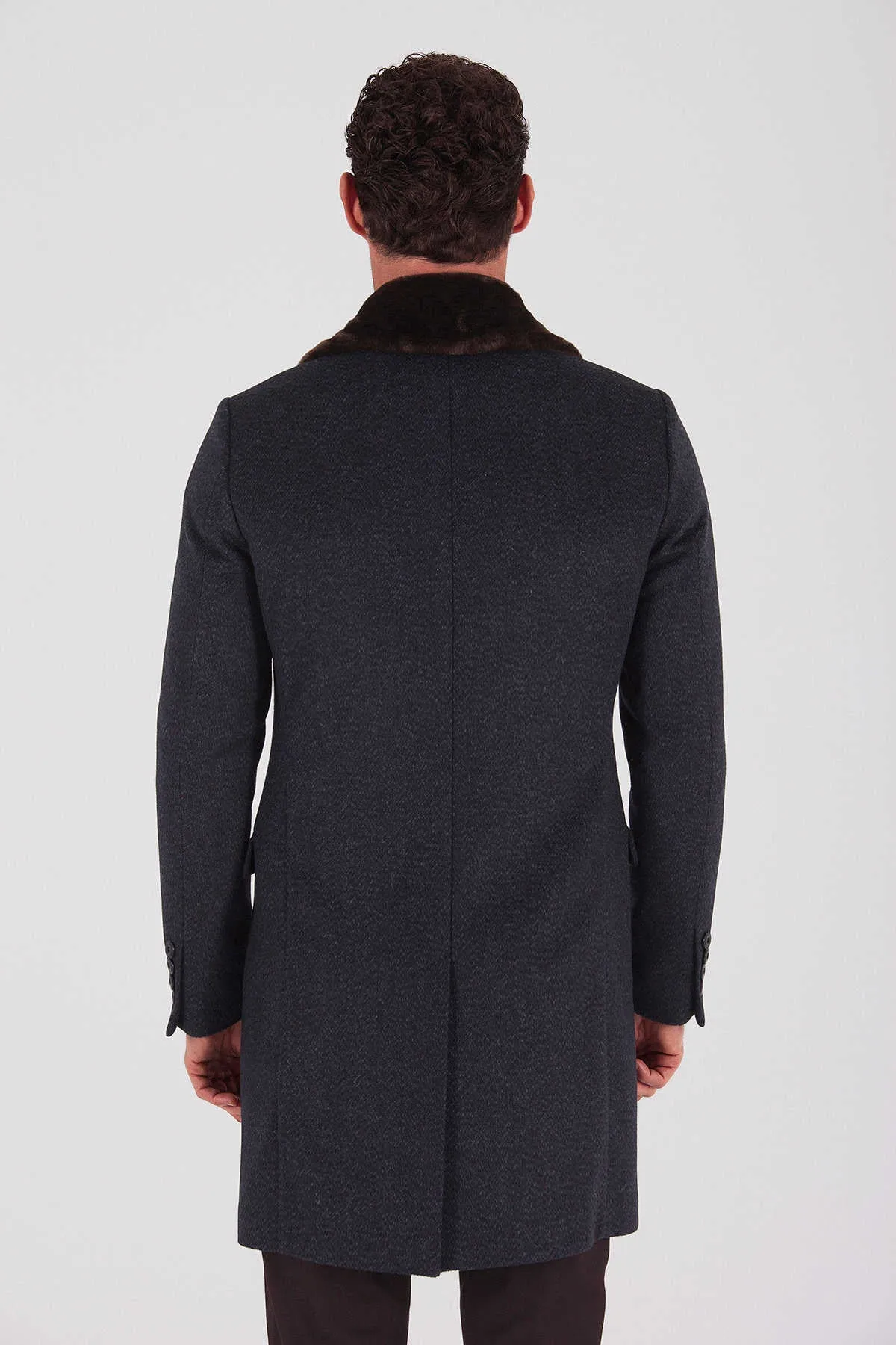 Slim Fit Cachet Navy Wool Blend Overcoat