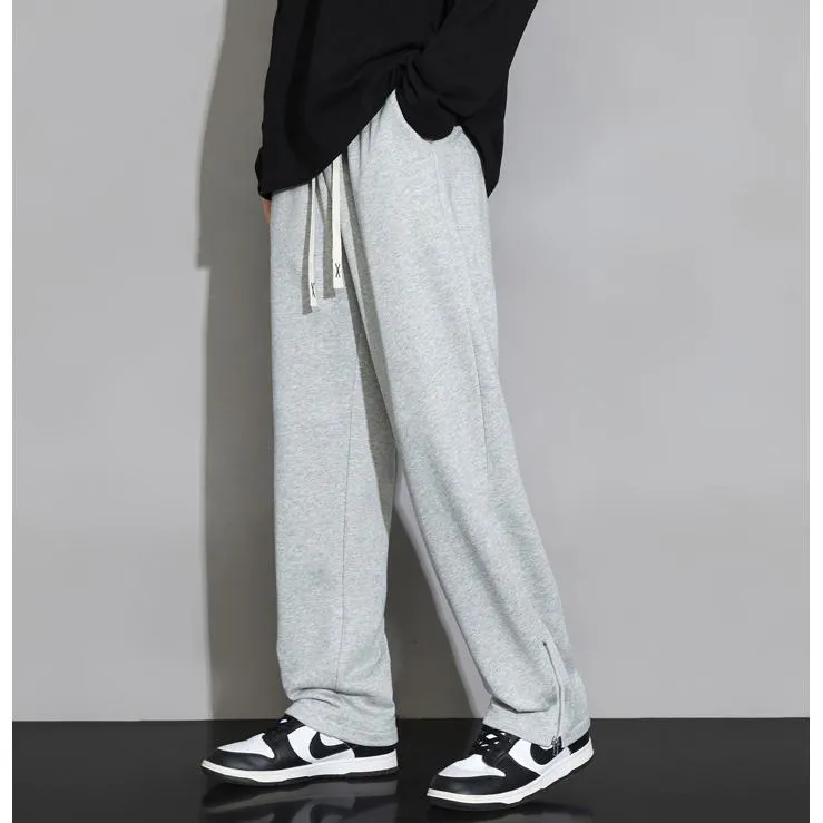 Straight Leg Loose Fit Zipper Split Hem Knitted Pants