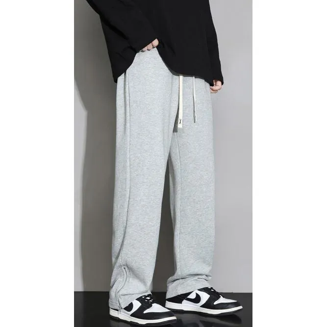 Straight Leg Loose Fit Zipper Split Hem Knitted Pants