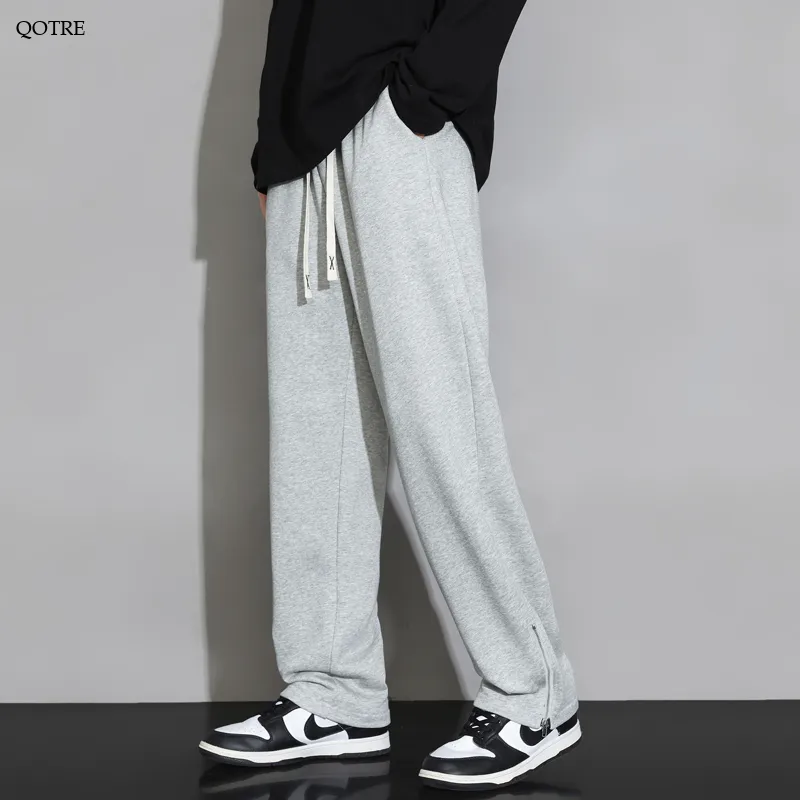 Straight Leg Loose Fit Zipper Split Hem Knitted Pants