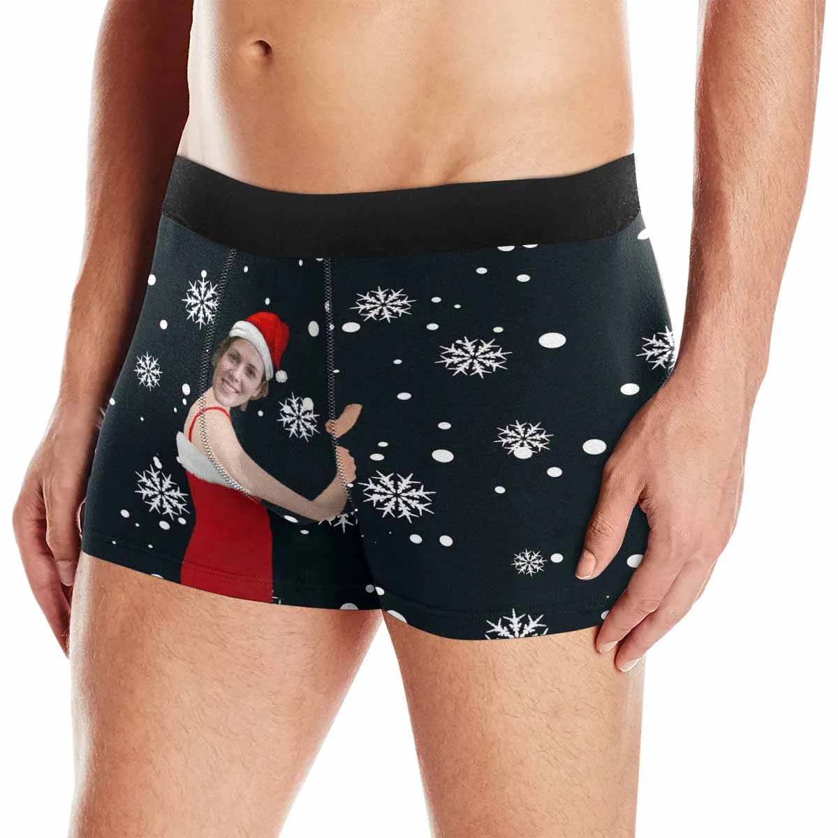 #Top Christmas Briefs Custom Face Hug Christmas Snowflake Men's Boxer Briefs Put Your Face on Underwear with Custom Image