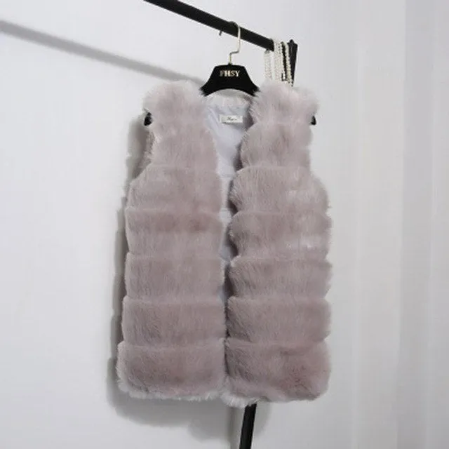 VenusFox Vintage Casual Faux Fur Coat