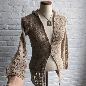 Vintage Crochet Oatmeal Boho Hippie Cardigan Desert Fairy Floral Earthy Shacket