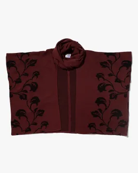 Wa-Modern, Poncho with Scarf, Burgundy with Black Vines