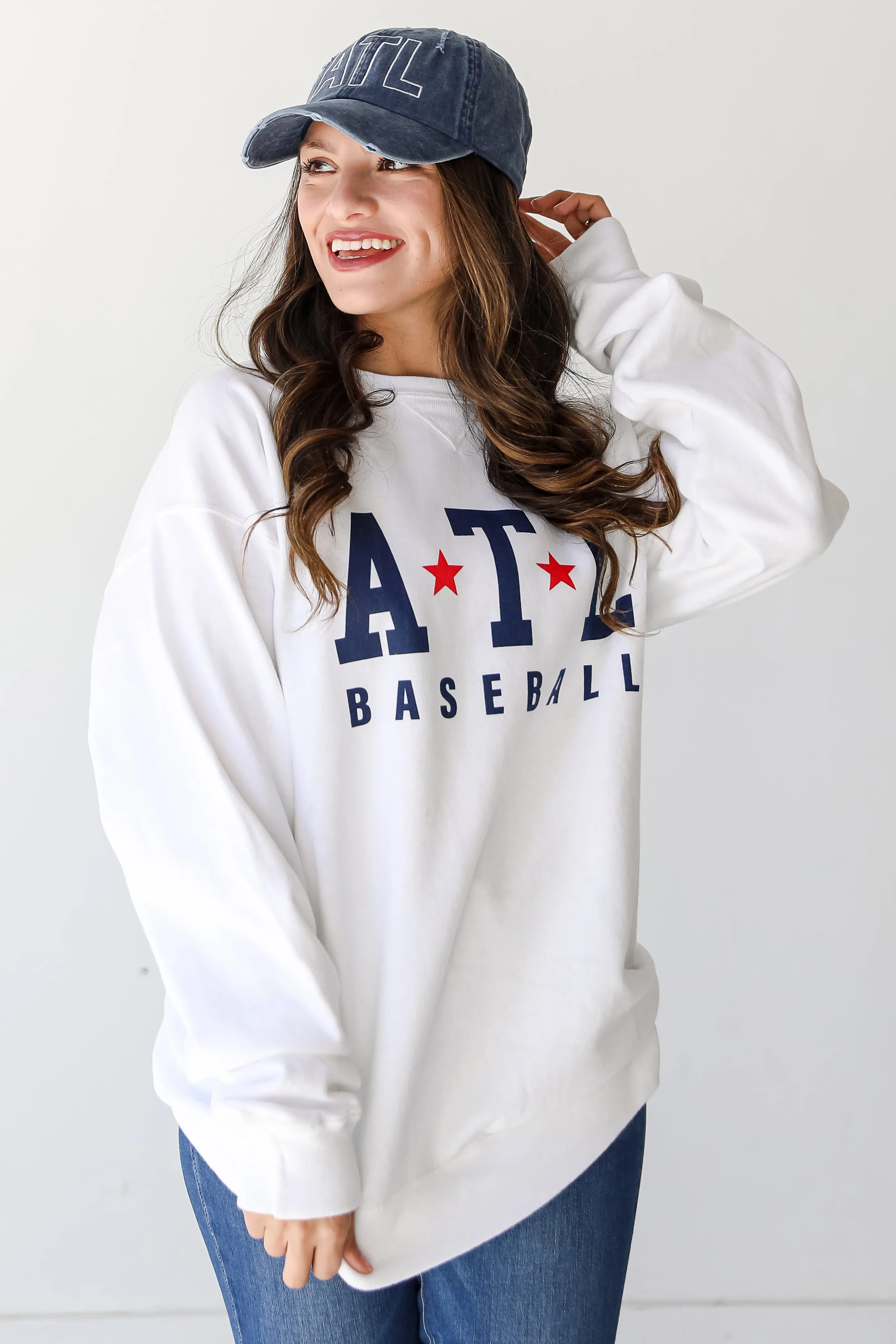 White ATL Baseball Star Sweatshirt