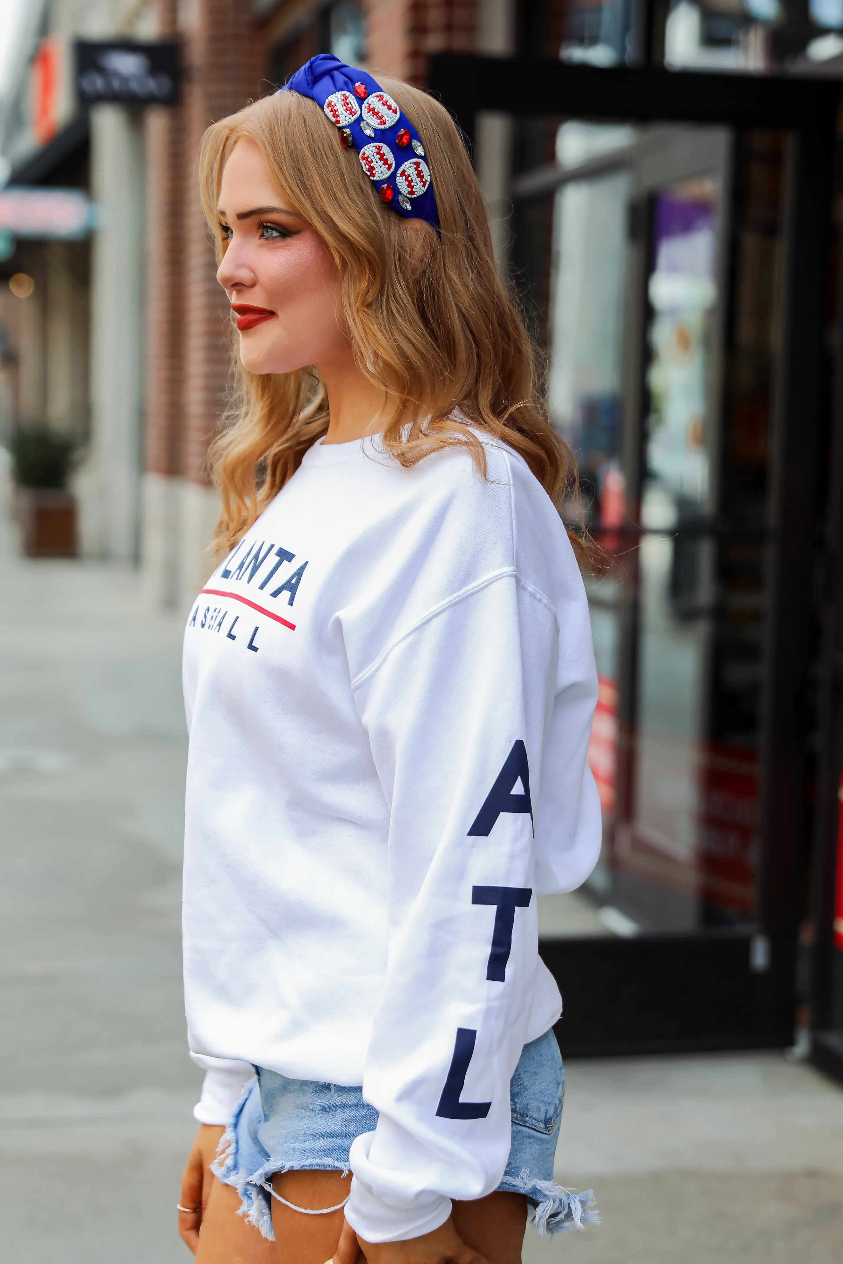 White Atlanta Baseball Sweatshirt