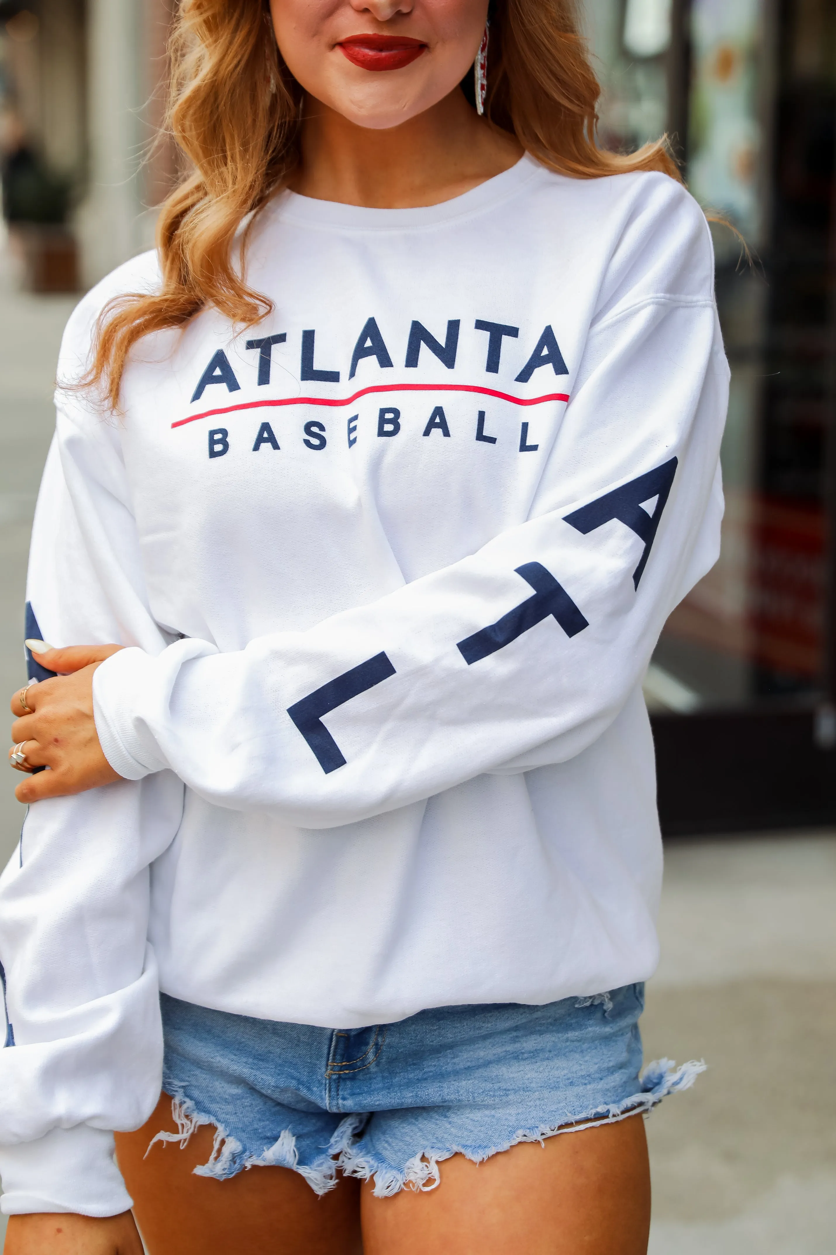 White Atlanta Baseball Sweatshirt