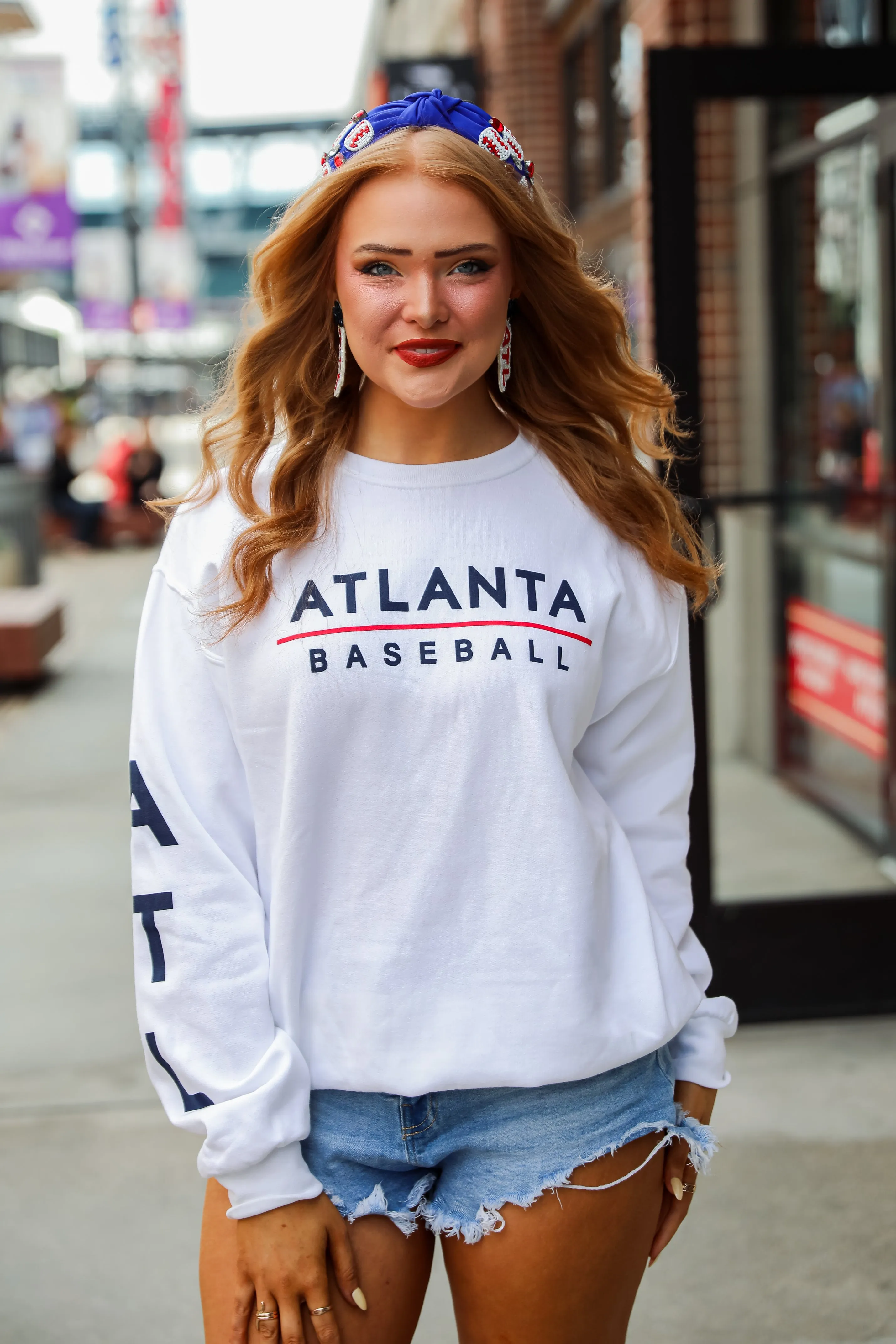 White Atlanta Baseball Sweatshirt