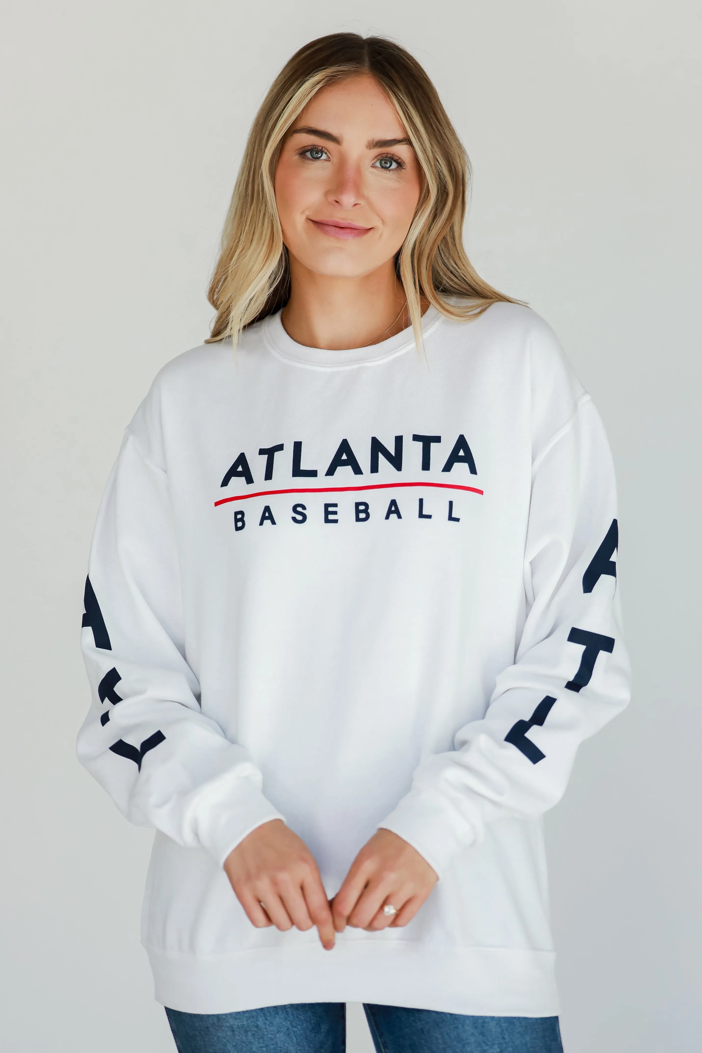 White Atlanta Baseball Sweatshirt