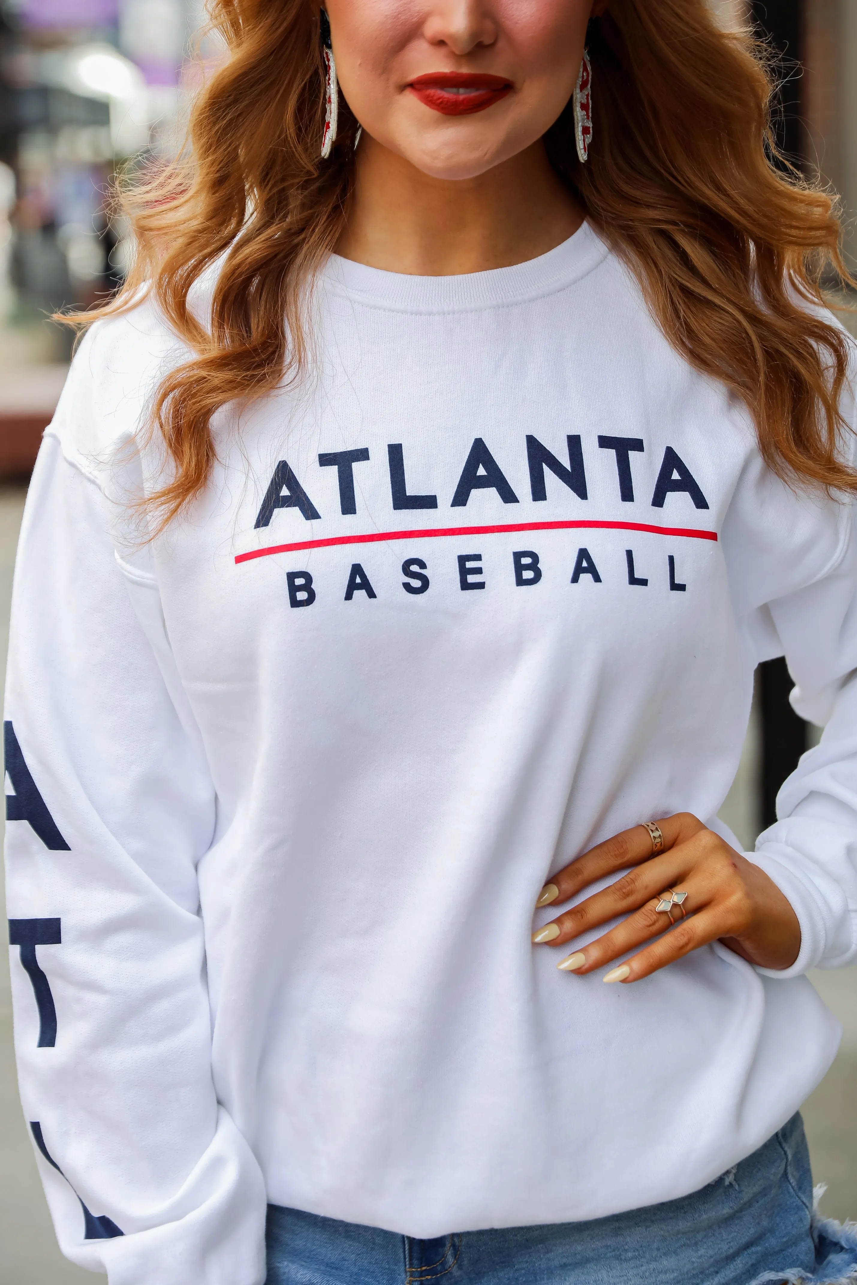 White Atlanta Baseball Sweatshirt