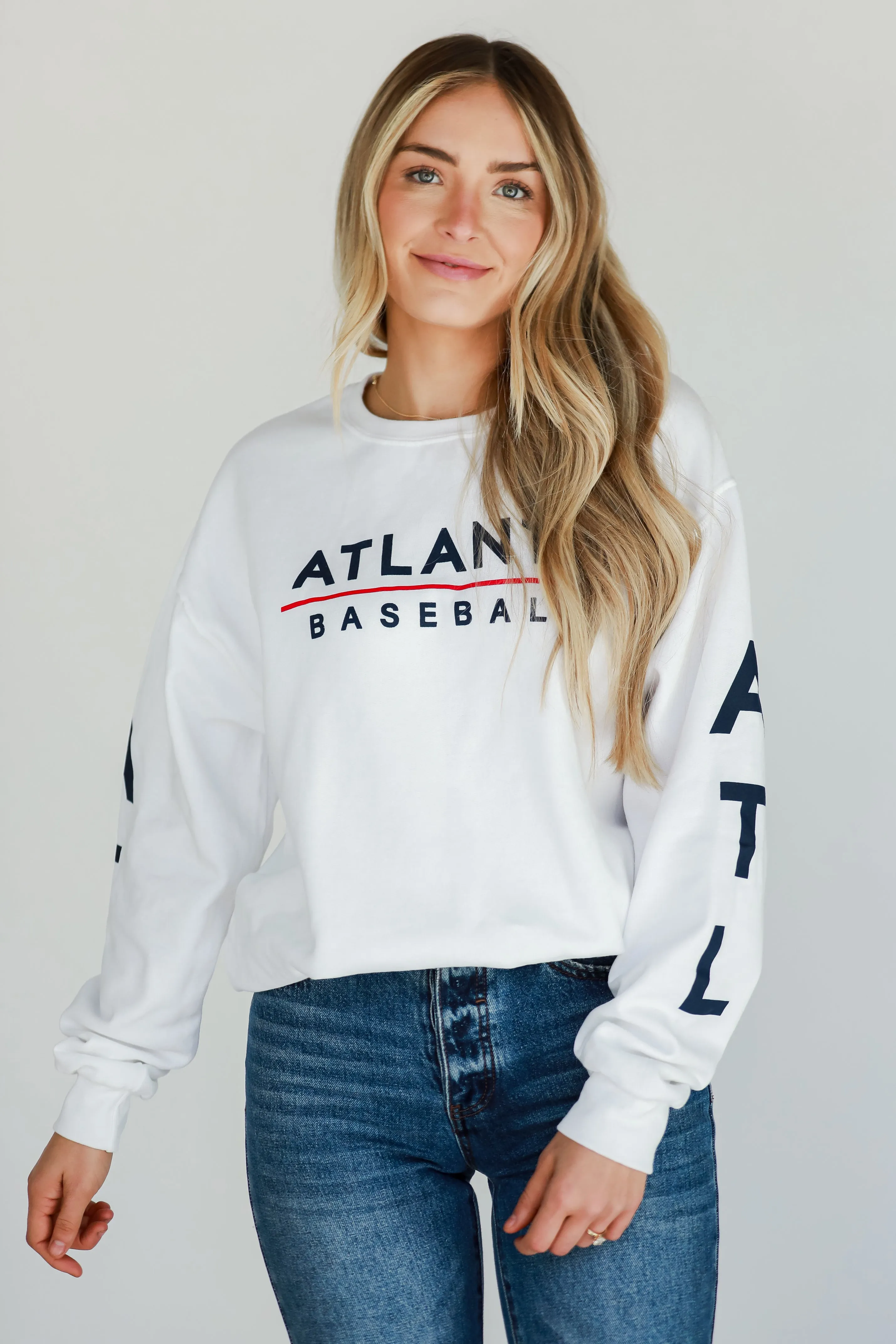 White Atlanta Baseball Sweatshirt