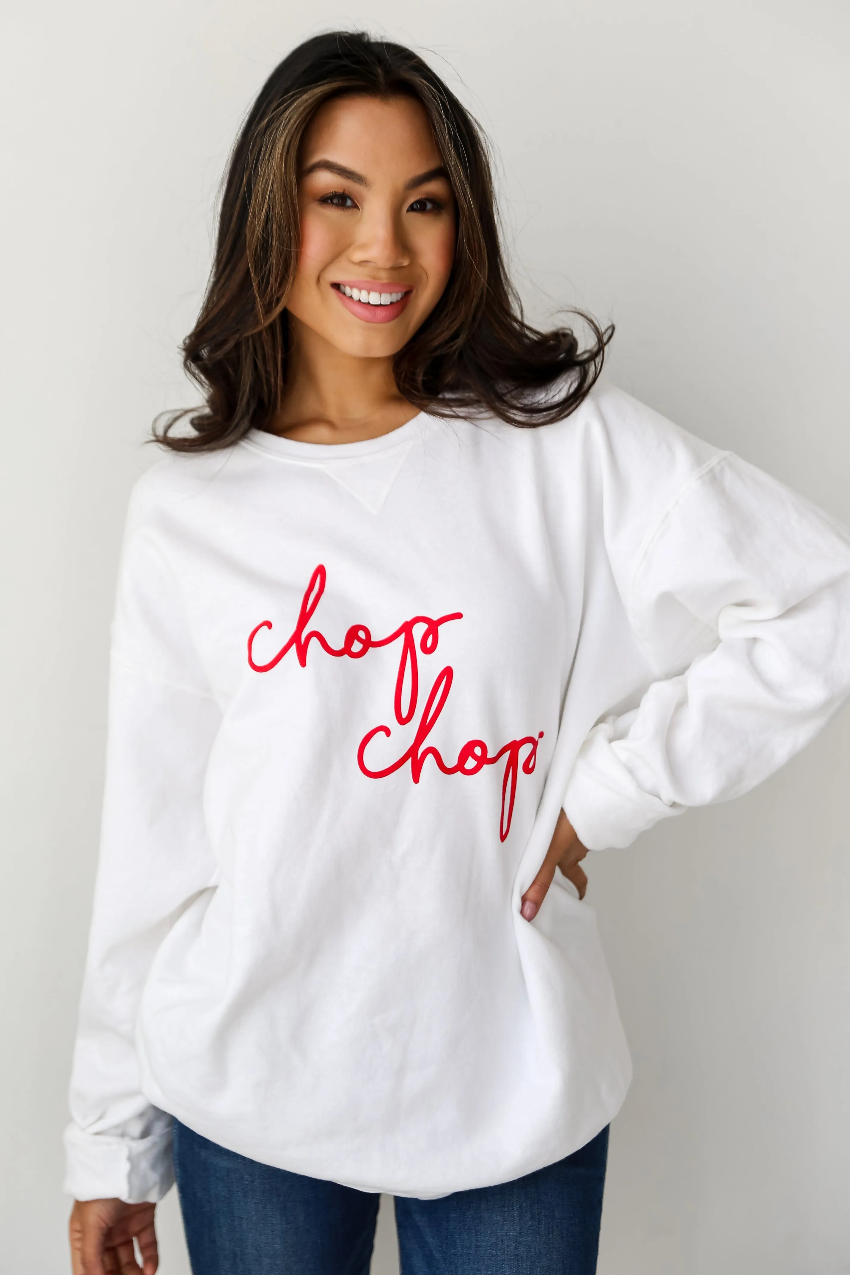 White Chop Chop Script Sweatshirt