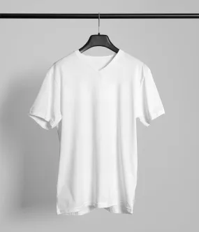 White Cotton Unisex Ultra-Light V-Neck T-Shirt