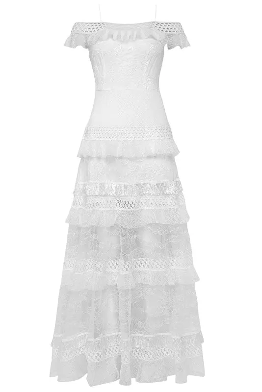 White Off Shoulder Lace Maxi Dress