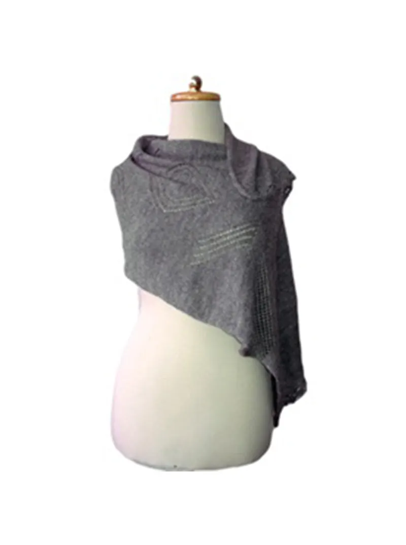 Women Alpaca Shawl Open Poncho Gray