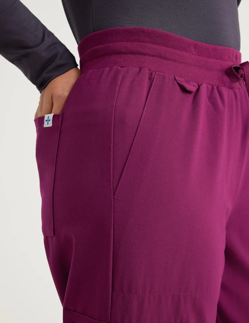 Womens 12-Pocket Scrub Jogger Pants - Burgundy